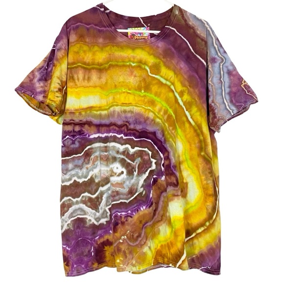 Geode Tie Dye Tshirt Mens Size XXL Unisex Handmade 2X Cotton Crewneck Yellow - Picture 1 of 7